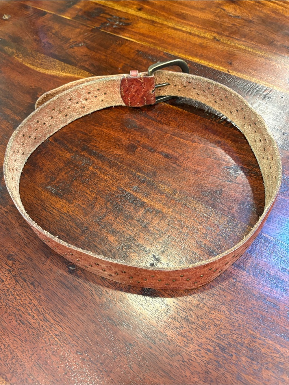 Vintage Lauren Ralph Lauren Brown Leather Western Studded Embossed Belt sz Large - Picture 7 of 16